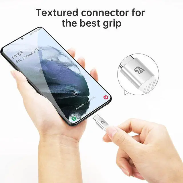 Alt view image 4 of 7 - T USB Type C Cable, USB C Cable 6ft, Cotton Braided USB-C to USB-A Fast Charging Type C Cable for MacBook(Pro), Galaxy S9/S20/S10/S8 and Other USB C Charge (Sliver), Silver (C0118WS)