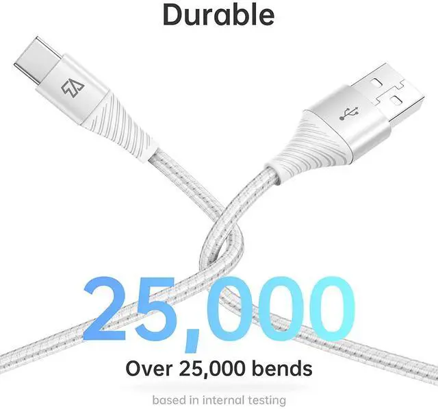 Alt view image 5 of 7 - T USB Type C Cable, USB C Cable 6ft, Cotton Braided USB-C to USB-A Fast Charging Type C Cable for MacBook(Pro), Galaxy S9/S20/S10/S8 and Other USB C Charge (Sliver), Silver (C0118WS)