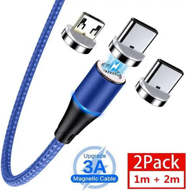 Alt view image 2 of 2 - Magnetic Charging Cable (3.3ft+6.6ft,2 Pack) 3 in 1 Magnetic Fast Charger Cable 3.0A Quick Charge & Data Sync Nylon Braided Magnet Cable Compatible with All Phone/Android Micro USB Type C Smartphone