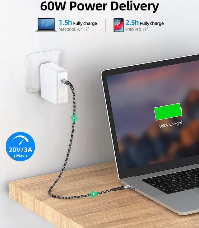 Alt view image 3 of 6 - USB C to USB C 1.5FT [2Pack], S USB C Cable 60W PD Fast Charge Type C Charger Cord Compatible for Samsung Galaxy S21/S21+/S20+ Ultra, MacBook Air/Pro, iPad Pro 2020/2018, iPad Air 2020