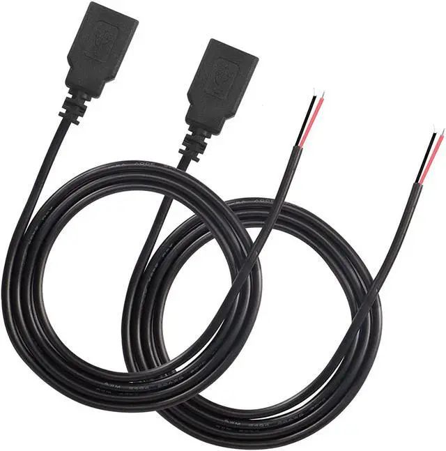 Main image of USB 2.0 Female Pigtail Cable Extension Power Cable 22AWG 5V 3A USB A Socket to 2 Pin Bare Wire Open End Connector for DIY-2 Pcs (1M)