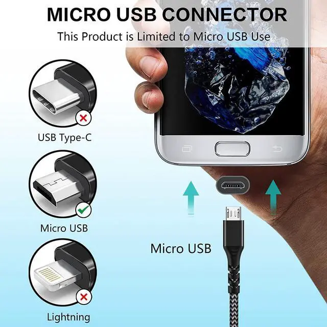 Alt view image 2 of 7 - Micro USB Cable3Pack 6.6FTC Micro USB Android Charger Fast Charging Cable Nylon Braided Charging Cord Compatible with Samsung Galaxy S7 S6 S5 LG Sony HTC PS4 Xbox