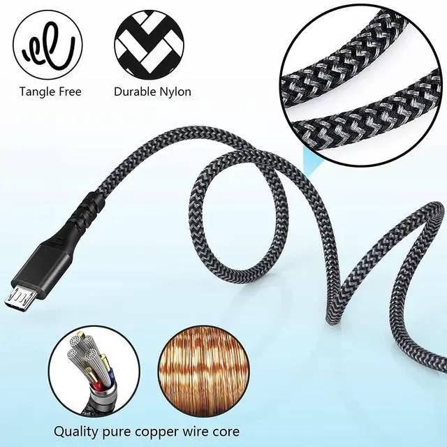 Alt view image 4 of 7 - Micro USB Cable3Pack 6.6FTC Micro USB Android Charger Fast Charging Cable Nylon Braided Charging Cord Compatible with Samsung Galaxy S7 S6 S5 LG Sony HTC PS4 Xbox