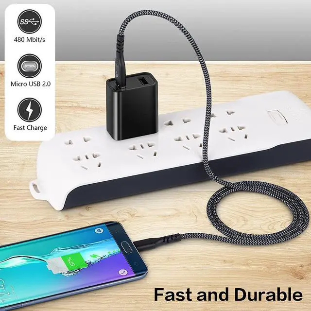 Alt view image 5 of 7 - Micro USB Cable3Pack 6.6FTC Micro USB Android Charger Fast Charging Cable Nylon Braided Charging Cord Compatible with Samsung Galaxy S7 S6 S5 LG Sony HTC PS4 Xbox