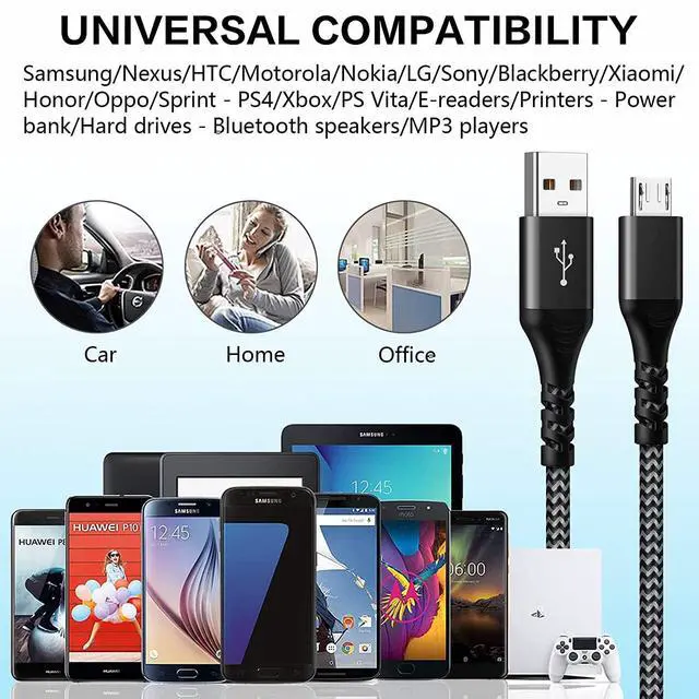 Alt view image 6 of 7 - Micro USB Cable3Pack 6.6FTC Micro USB Android Charger Fast Charging Cable Nylon Braided Charging Cord Compatible with Samsung Galaxy S7 S6 S5 LG Sony HTC PS4 Xbox