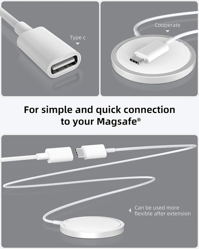 Alt view image 2 of 7 - CONMDEX USB C Extension Cable 2 Packs for Mag- Safe Charger PS5 Controller Charging, 9V 3A USB Type C Female to Male Extender Cord for Mag- Safe Charger iPhone 15/13/12, HomePod White (6Ft/1.8m)