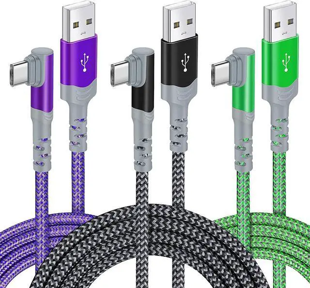 Main image of USB Type C Charging Cable 3Pack 10FT/3M Boxeroo 90 Degree Right Angle USB A to USB C Fast Charger Cord Compatible for iPhone 15 Samsung Galaxy S20 S10 S9 S8 Plus Note10 9 8 LG