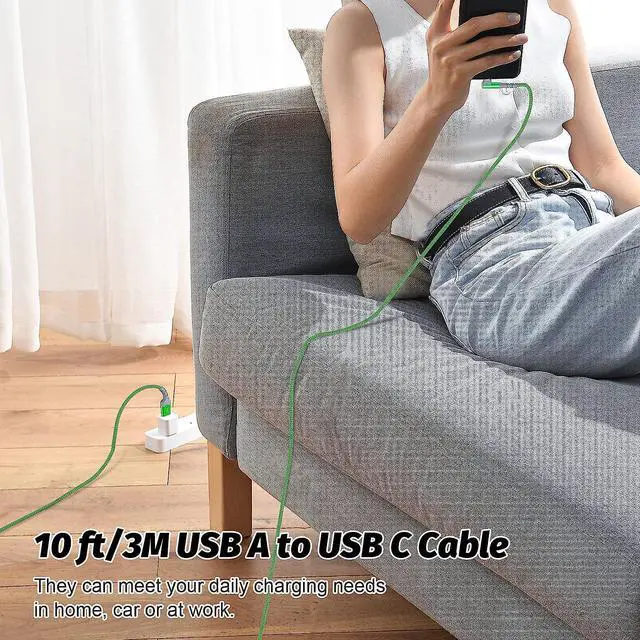 Alt view image 7 of 7 - USB Type C Charging Cable 3Pack 10FT/3M Boxeroo 90 Degree Right Angle USB A to USB C Fast Charger Cord Compatible for iPhone 15 Samsung Galaxy S20 S10 S9 S8 Plus Note10 9 8 LG