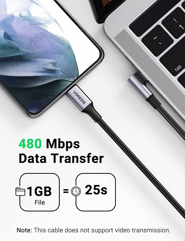 Alt view image 5 of 7 - UGREEN USB C to USB C Cable 100W, Right Angle USB Type C Charging Cable 90 Degree PD Fast Charging Cord for iPhone 15 Pro, MacBook Pro Air, iPad Pro, XPS 17, Galaxy S24, PS5 Controller, 6 Feet