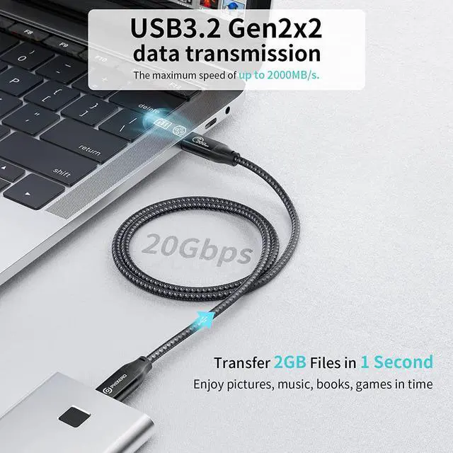 Alt view image 3 of 7 - USB C to USB C 100W Cable(20Gbps, 10ft), PHIXERO USB 3.2 Gen 2x2 Cable, Supports 4K Video Output, Compatible with Thunderbolt 3 MacBook Pro, Samsung Galaxy S22/21/20, iPad Pro