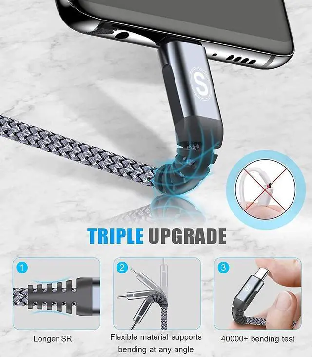 Alt view image 3 of 7 - USB Type C Charger Cable [2-Pack,6.6ft+6.6ft] iPhone 15 Charger Nylon Braided USB Cord for iPhone 15 Pro Max Samsung Galaxy S23 S22 S21 S20 S10 S9 S8+ Note 20 Flip A53 A54 Pixel LG Moto PS5