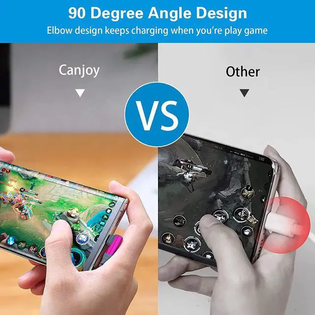 Alt view image 2 of 7 - USB C to USB C Cable3Pack 10ft, Canjoy 60W 3A Type C Cable 90° Right Angle PD Charger Fast Charging Cable Nylon Braided Cord Compatible with MacBook Pro, iPad Air/Pro, Samsung Galaxy S22/S21/S20