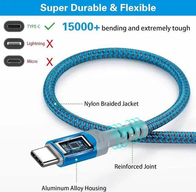 Alt view image 4 of 7 - USB C to USB C Cable3Pack 10ft, Canjoy 60W 3A Type C Cable 90° Right Angle PD Charger Fast Charging Cable Nylon Braided Cord Compatible with MacBook Pro, iPad Air/Pro, Samsung Galaxy S22/S21/S20