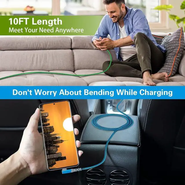 Alt view image 5 of 7 - USB C to USB C Cable3Pack 10ft, Canjoy 60W 3A Type C Cable 90° Right Angle PD Charger Fast Charging Cable Nylon Braided Cord Compatible with MacBook Pro, iPad Air/Pro, Samsung Galaxy S22/S21/S20