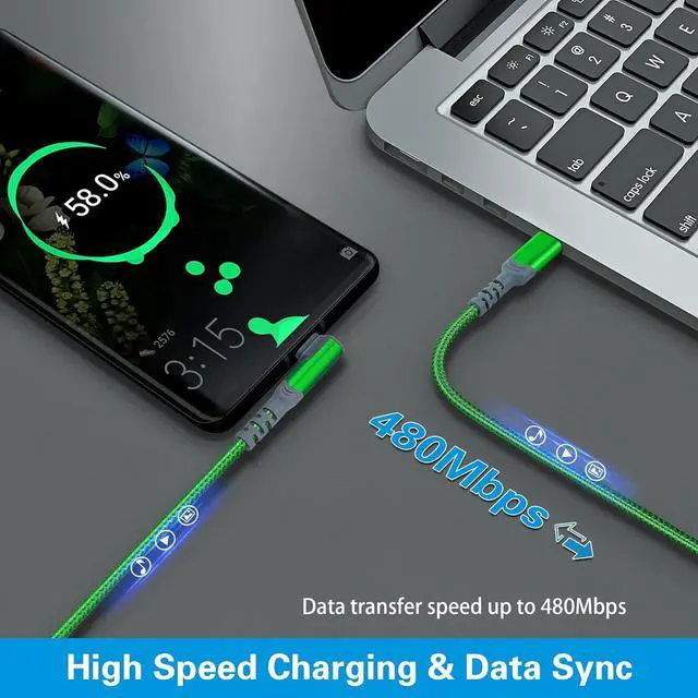 Alt view image 6 of 7 - USB C to USB C Cable3Pack 10ft, Canjoy 60W 3A Type C Cable 90° Right Angle PD Charger Fast Charging Cable Nylon Braided Cord Compatible with MacBook Pro, iPad Air/Pro, Samsung Galaxy S22/S21/S20