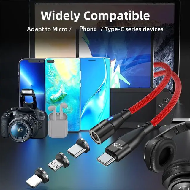 Alt view image 7 of 7 - 100W Magnetic Charging Cable, N 6 in 1 PD Fast Charge Data Transfer Cord, USBC Female USB A/C to Magnetic Head Tips for All Type C, Micro USB, Mobile Phones, Laptop, Tablet (6FT/2M, Red)