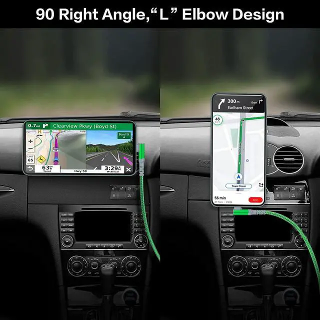 Alt view image 2 of 7 - 60W Type C Cable4Pack 10ft, Canjoy USB A to USB-C Cable 90° Right Angle Fast Charging Cable Nylon Braided Never Rupture Cord Compatible with Samsung Galaxy S22/S21/Note20(Green Blue Rose Purple)