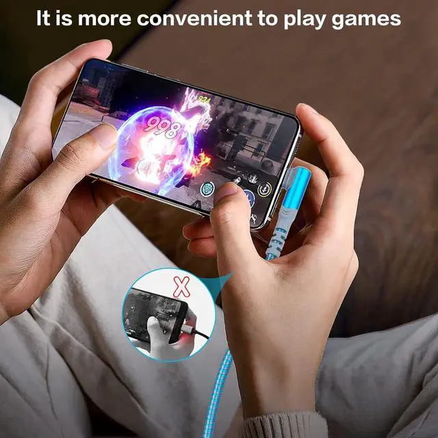 Alt view image 5 of 7 - 60W Type C Cable4Pack 10ft, Canjoy USB A to USB-C Cable 90° Right Angle Fast Charging Cable Nylon Braided Never Rupture Cord Compatible with Samsung Galaxy S22/S21/Note20(Green Blue Rose Purple)