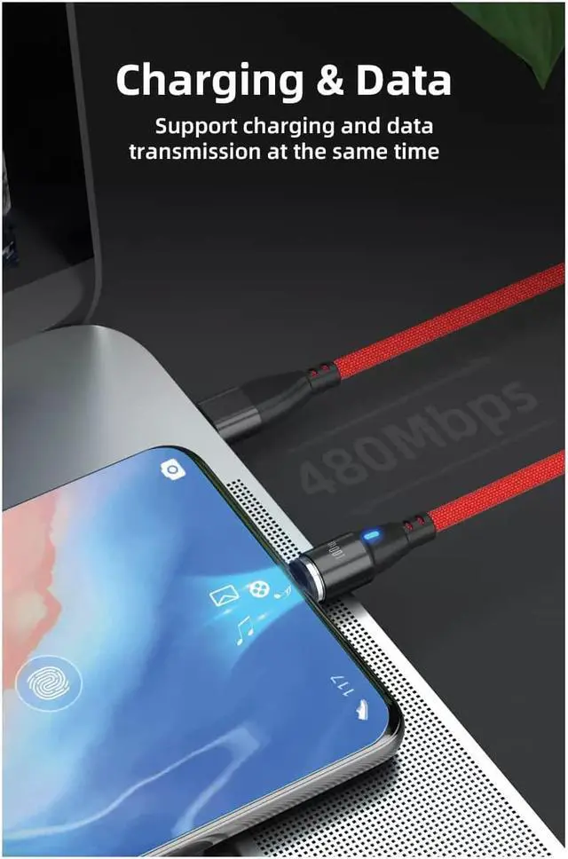 Alt view image 3 of 7 - 100W Magnetic Charging Cable, N 6 in 1 PD Fast Charge Data Transfer Cord, USBC Female USB A/C to Magnetic Head Tips for All Type C, Micro USB, Mobile Phones, Laptop, Tablet (6FT/2M, Red)