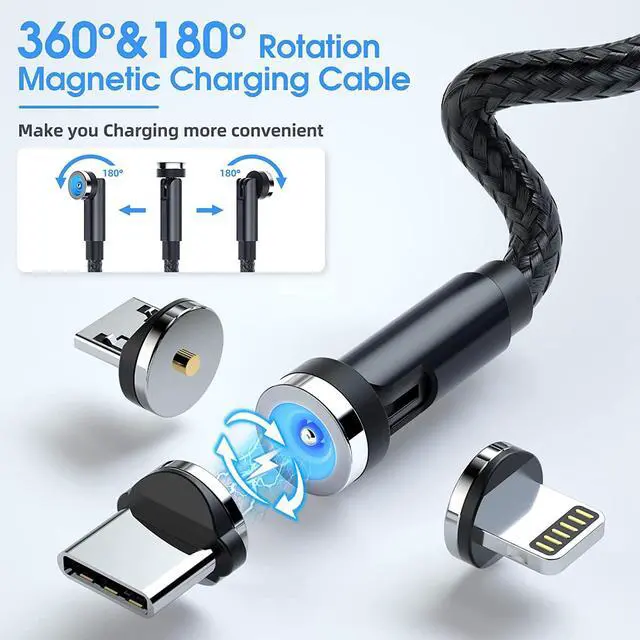 Alt view image 2 of 7 - Magnetic Charging Cable [7-Pack 1.6FT/3FT/3FT/3FT/6FT/6FT/10FT] 540° Rotating Magnetic Phone Charger 3 in 1 Magnetic Cable Nylon Braided USB Charger Cable for Micro USB/Type C/iProduct Device-Black