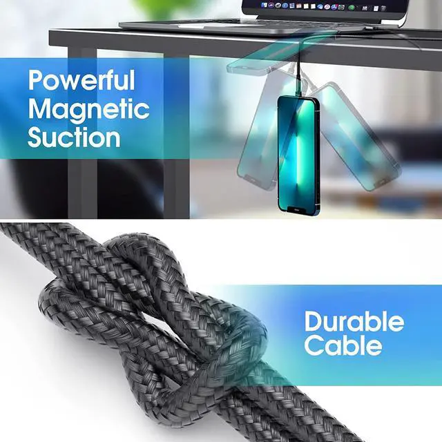 Alt view image 5 of 7 - Magnetic Charging Cable [7-Pack 1.6FT/3FT/3FT/3FT/6FT/6FT/10FT] 540° Rotating Magnetic Phone Charger 3 in 1 Magnetic Cable Nylon Braided USB Charger Cable for Micro USB/Type C/iProduct Device-Black