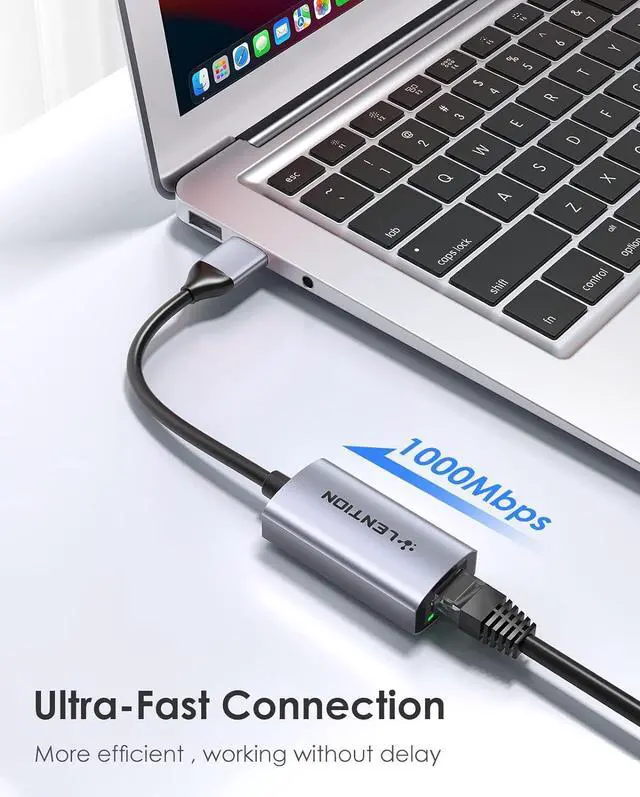 Alt view image 2 of 7 - LENTION USB 3.0 Type A to Gigabit Ethernet Adapter, 1000M RJ45 Wired LAN Network Converter Compatible with Nintendo Switch, MacBook Pro/Air, Surface, Chromebook, Most Windows Laptops (HU604, Gray)