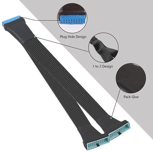 Alt view image 4 of 6 - USB 3.0 Header Extension Cable 1Ft 19/20 Pin 1 to 2 Y Splitter Internal Extension Adapter DIY(30cm 11.8 inch)
