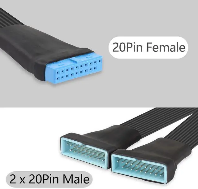 Alt view image 2 of 6 - USB 3.0 Header Extension Cable 1Ft 19/20 Pin 1 to 2 Y Splitter Internal Extension Adapter DIY(30cm 11.8 inch)