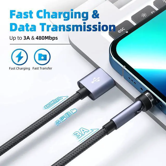 Alt view image 3 of 7 - Ankndo 540° Rotation Magnetic Charging Cable, 3 in 1 Phone Charger [4-Pack, 3ft/3ft/6ft/10ft] 3A Fast Cable Support Data Transfer USB Magnet for iPhone/Micro USB/Type C Device