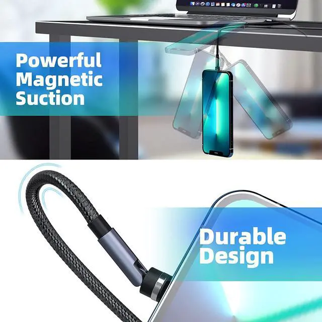 Alt view image 5 of 7 - Ankndo 540° Rotation Magnetic Charging Cable, 3 in 1 Phone Charger [4-Pack, 3ft/3ft/6ft/10ft] 3A Fast Cable Support Data Transfer USB Magnet for iPhone/Micro USB/Type C Device