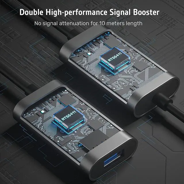 Alt view image 3 of 7 - Alxum 32 Feet Active USB Extension Cable 3.0 Male to Female with 2 Extension chipsets Signal Booster, Long USB Extender Cord 10 Meters for Camera,Printer,Webcam,Telescope,Mouse,with 5V2A Power Adapter