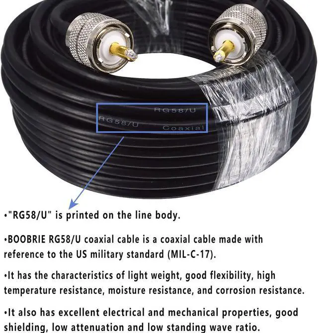 Alt view image 2 of 6 - B UHF Cable RG58/U Coaxial Cable PL259 Adapter UHF Male to UHF Male Radio Antenna Cable Ham Radio Coaxial Cable Low Loss CB Coax Cable for CB Ham Radio/Antenna/Broadcast/Telecom (65.6 Feet)