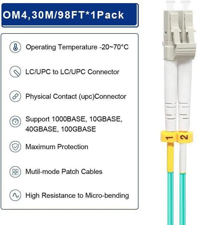 Alt view image 4 of 7 - F 30M OM4 LC to LC Fiber Patch Cable   Length Options: 0.2m-50m, 40GB/100GB Duplex LC-LC 50/125um Multimode Fiber Optic Cable Cord LSZH 30Meter(98ft)