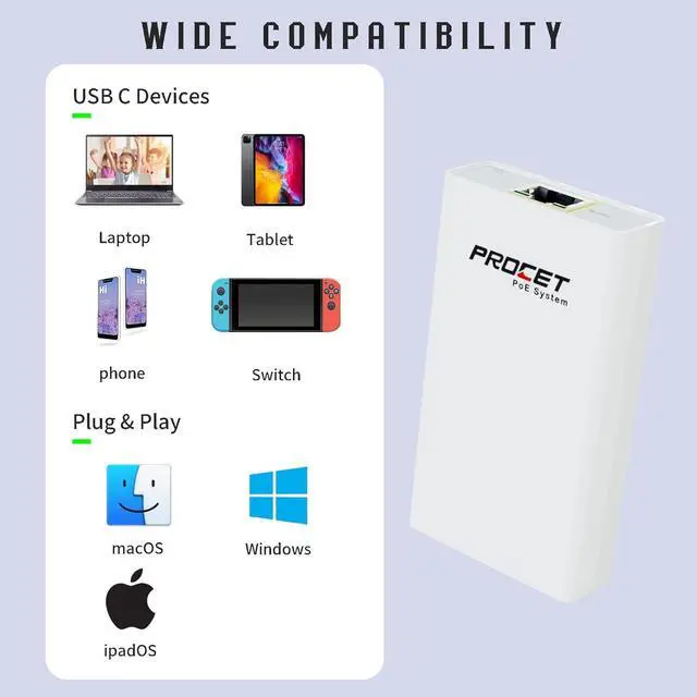 Alt view image 4 of 6 - Gigabit PoE to USB C Converter for Smart Phone/Tablet, USB-C to Ethernet Adapter with 23W Charging, Power & Data 2-in-1 RJ45 Port to Type-C Adapter, 10/100/1000Mbps High Speed Plug & Play,IEEE802.3at