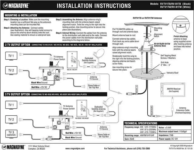 Alt view image 6 of 7 - Magnadyne TV-X Omni-Directional Amplified TV/AM/FM Antenna and Distribution Plate (Black), Welcome to consult