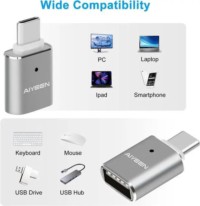 Alt view image 4 of 7 - USB C to USB Adapter(2 Pack) USB C Male to USB 3.0 Female Adapter OTG Converter Compatible with MacBook Pro 2019/2018/2017 MacBook Air 2018 and More Type-C Devices Gray