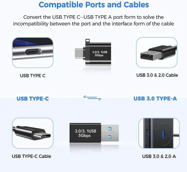 Alt view image 3 of 6 - USB C to USB Adapter,Type C to USB Adapter [2 Pack] 3.0 USB Type C Male to USB Female, USB C Female to USB Male Adapter OTG Converter
