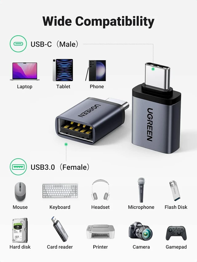 Alt view image 5 of 7 - USB C to USB A 3.2 10Gbps OTG Adapter 2 Pack Compatible with iPhone 17 Pro Max Air 16 15 MacBook Air iMac iPad Galaxy Tab S9 S25 Black