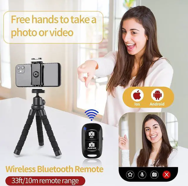 Alt view image 3 of 6 - Sensyne Phone Tripod, Flexible Cell Phone Tripod with Phone Holder and Wireless Remote, Mini Travel Tripod Stand, Compatible with All Cell Phones, Cameras