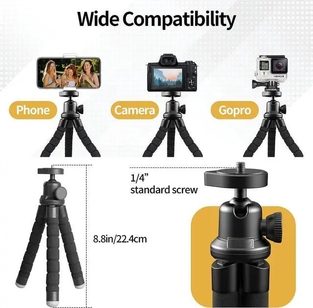 Alt view image 4 of 6 - Sensyne Phone Tripod, Flexible Cell Phone Tripod with Phone Holder and Wireless Remote, Mini Travel Tripod Stand, Compatible with All Cell Phones, Cameras