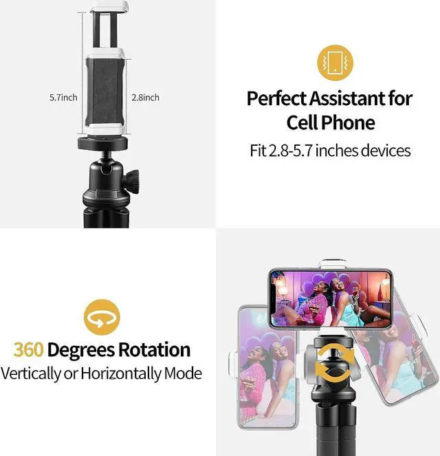 Alt view image 5 of 6 - Sensyne Phone Tripod, Flexible Cell Phone Tripod with Phone Holder and Wireless Remote, Mini Travel Tripod Stand, Compatible with All Cell Phones, Cameras