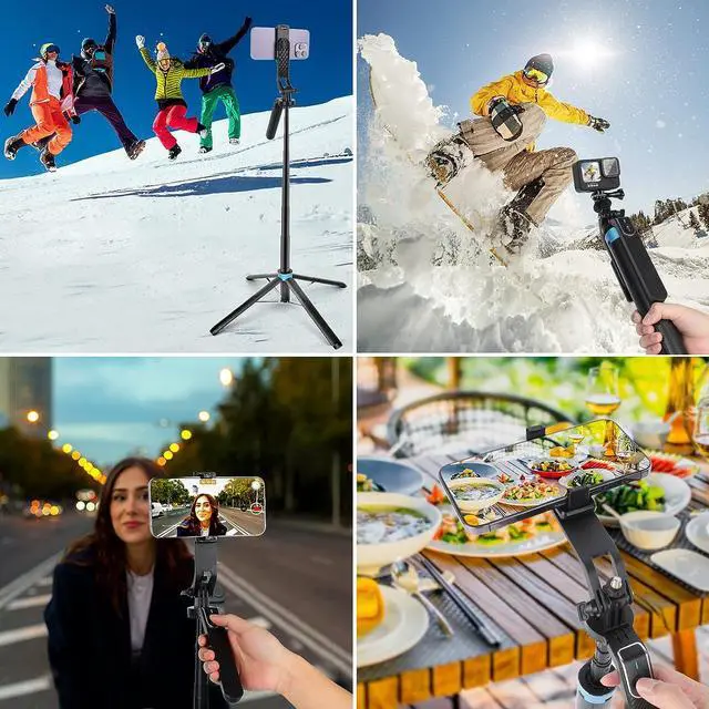 Alt view image 7 of 7 - Eocean 71" Tall Selfie Stick Tripod Quadripod with Remote & with 360° Ballhead, Aluminum Alloy Extendable Cell Phone Tripod Stand, Travel Tripod Phone Holder Compatible with iPhone/Android/GoPro