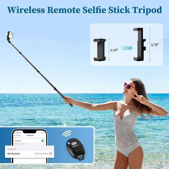 Alt view image 3 of 7 - Phone Tripod, 70" Selfie Stick Tripod Stand Cell Phone Tripods with Remote Phone Holder Carry Bag, Aluminum Alloy Selfie Stick Tripods, Compatible with iPhone Samsung GoPro Smartphone