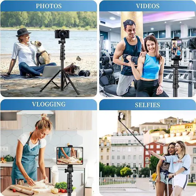 Alt view image 2 of 7 - Phone Tripod, 70" Selfie Stick Tripod Stand Cell Phone Tripods with Remote Phone Holder Carry Bag, Aluminum Alloy Selfie Stick Tripods, Compatible with iPhone Samsung GoPro Smartphone