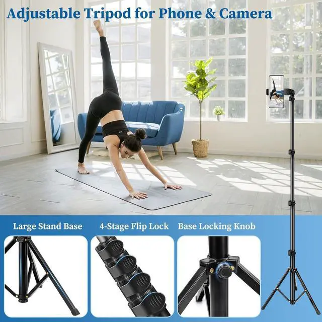 Alt view image 4 of 7 - Phone Tripod, 70" Selfie Stick Tripod Stand Cell Phone Tripods with Remote Phone Holder Carry Bag, Aluminum Alloy Selfie Stick Tripods, Compatible with iPhone Samsung GoPro Smartphone