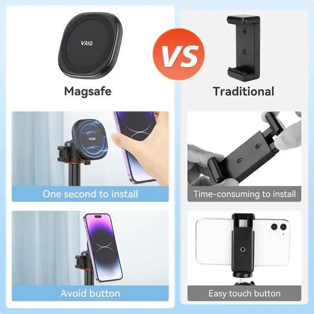 Alt view image 4 of 7 - VRIG MG-01 Magnetic Tripod Mount,1/4" Tripod Adapter w Magnetic Ring, Multiple Locating Holes for ARRI,Compact Size for iPhone 16/15/14/13/12 Series & All Phones & Cases