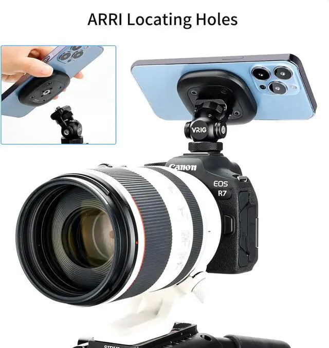 Alt view image 7 of 7 - VRIG MG-01 Magnetic Tripod Mount,1/4" Tripod Adapter w Magnetic Ring, Multiple Locating Holes for ARRI,Compact Size for iPhone 16/15/14/13/12 Series & All Phones & Cases
