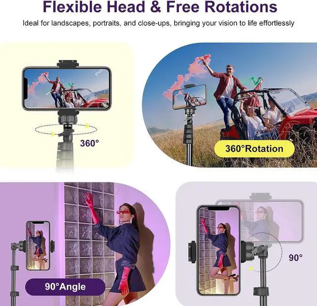 Alt view image 2 of 7 - UBeesize 62" Phone Tripod & Selfie Stick, Camera Tripod Stand with Wireless Remote and Phone Holder,Compatible with iPhone Android Phone, Perfect for Selfies/Video Recording/Live Streaming Black