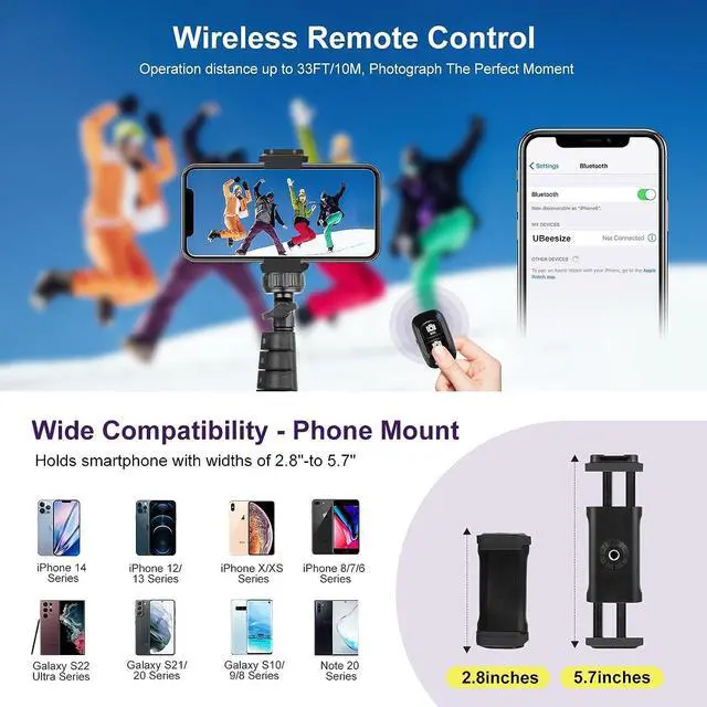 Alt view image 5 of 7 - UBeesize 62" Phone Tripod & Selfie Stick, Camera Tripod Stand with Wireless Remote and Phone Holder,Compatible with iPhone Android Phone, Perfect for Selfies/Video Recording/Live Streaming Black