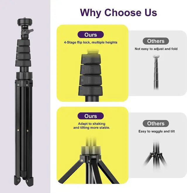 Alt view image 7 of 7 - UBeesize 62" Phone Tripod & Selfie Stick, Camera Tripod Stand with Wireless Remote and Phone Holder,Compatible with iPhone Android Phone, Perfect for Selfies/Video Recording/Live Streaming Black